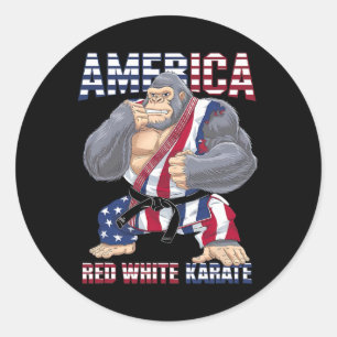 American Gorilla Karate Fighter - Red White Karate Runder Aufkleber