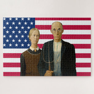 American Gothic Bauern USA Flag Puzzle