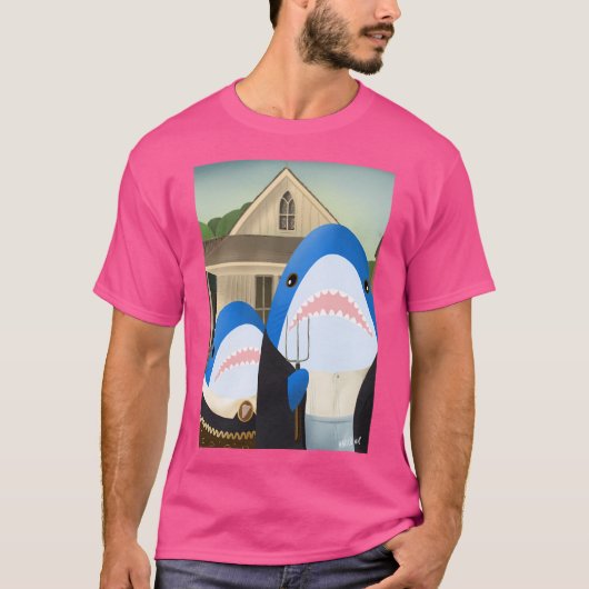 American Gothic Blahajshark Edition T-Shirt (Vorderseite)
