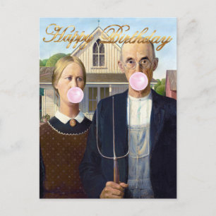 American Gothic Blowing Pink Bubble Gum Postkarte