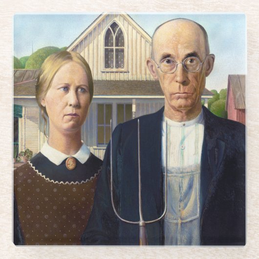 American Gothic Classic Painting Grant Wood Glasuntersetzer (Vorderseite)