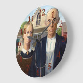 American Gothic Classic Painting Grant Wood Große Wanduhr (Winkel)