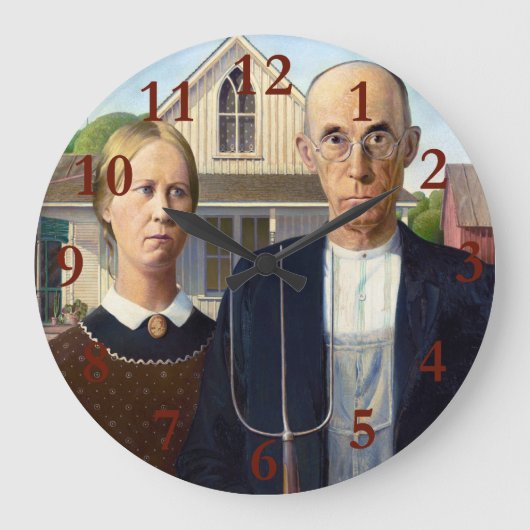 American Gothic Classic Painting Grant Wood Große Wanduhr (Vorderseite)