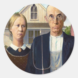 American Gothic Classic Painting Grant Wood Runder Aufkleber