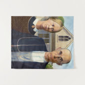American Gothic Classic Painting Grant Wood Wandteppich (Vorderseite (Horizontal))