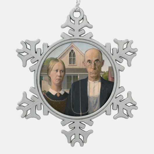 American Gothic: Country Life Poor Rural Bauer Schneeflocken Zinn-Ornament (Vorderseite)