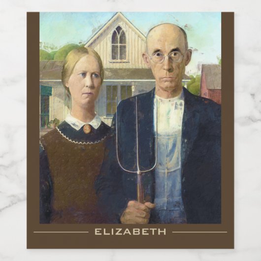American Gothic Fine Art Oil Painting Weinetikett (Einzelnes Label)