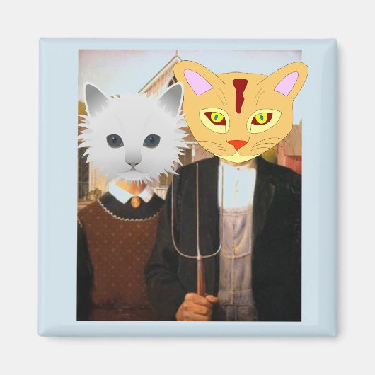 American Gothic Funny CATS Magnete Magnet (Vorne)