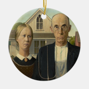 American Gothic Grant Wood Bauer Bauernhof Keramik Ornament