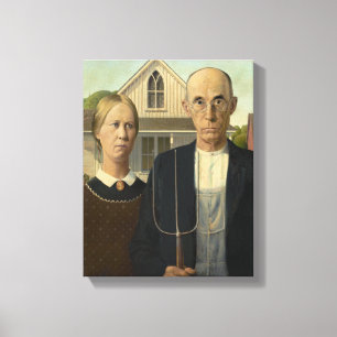 American Gothic Grant Wood Farmer Farmhaus Leinwanddruck