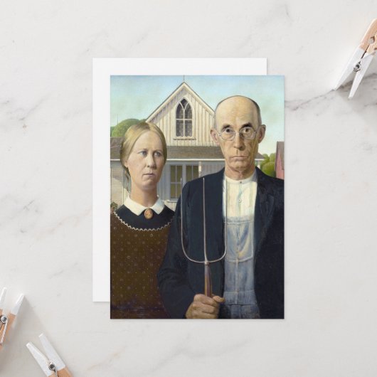 American Gothic - Grant Wood Fine Art Card Karte (Vorderseite/Rückseite Beispiel)