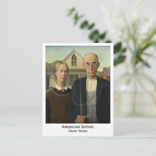 American Gothic, Grant Wood Older Version Postcard Postkarte (Stehend Vorderseite)