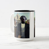 American Gothic lustige Doberman Hund-Tasse Zweifarbige Tasse (Vorderseite Links)