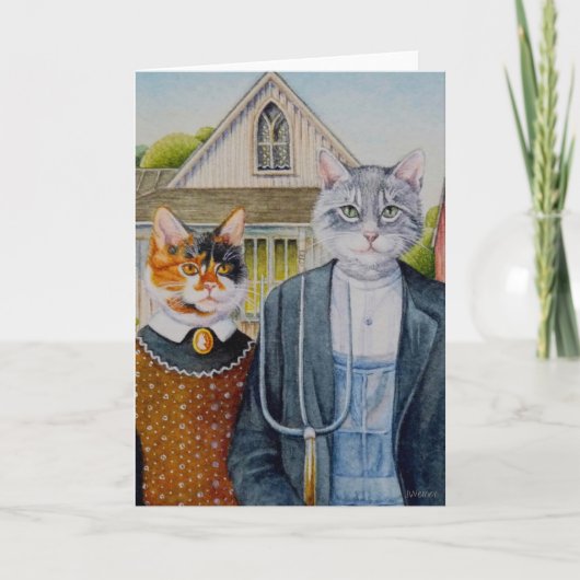 American Gothic Parody Malerei Wasserfarben Art Karte (Vorderseite)