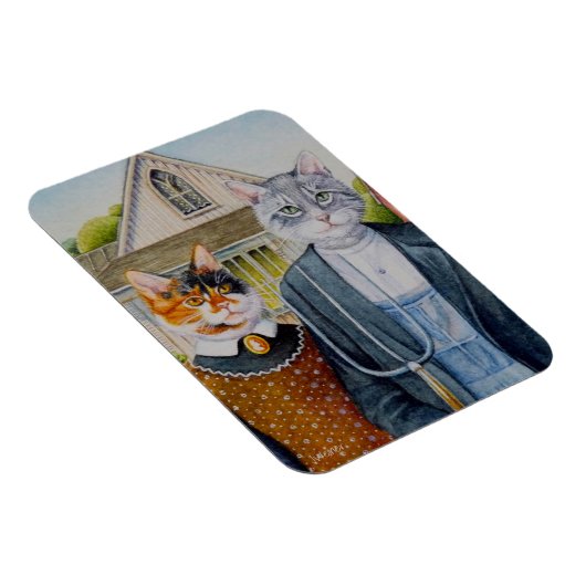 American Gothic Parody Malerei Wasserfarben Art Magnet (Rechte Seite)