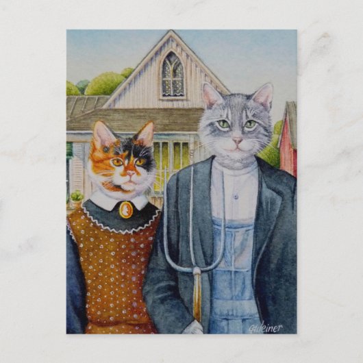 American Gothic Parody Malerei Wasserfarben Art Postkarte (Vorderseite)