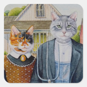 American Gothic Parody Malerei Wasserfarben Art Quadratischer Aufkleber