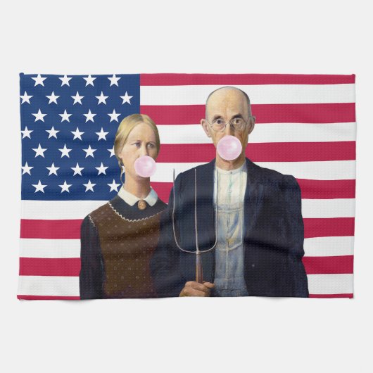 American Gothic Pink Bubble Gum USA Flag Geschirrtuch (Horizontal)