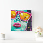 American Graffiti Zeichnend Paint Sketch Writing Quadratische Wanduhr (Zuhause)