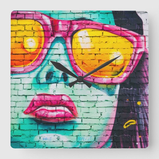 American Graffiti Zeichnend Paint Sketch Writing Quadratische Wanduhr (Vorderseite)