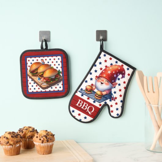 American GRILLEN Gnome Ofenhandschuh & Topflappen-Set (Insitu (Hängend))