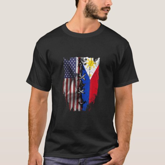 American Grown Filipino Roots USA Philippines Flag T-Shirt (Vorderseite)