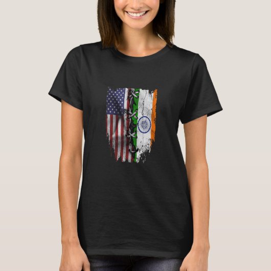American Grown Indian Roots USA India Flag T-Shirt (Vorderseite)