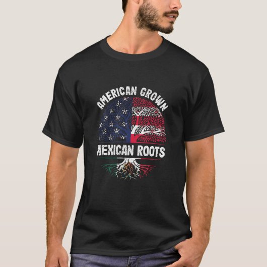 American Grown Mexican Roots USA Mexiko Flaggen He T-Shirt (Vorderseite)