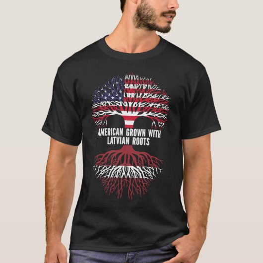 American Grown mit Lettisch Roots USA Flag T-Shirt (Vorderseite)