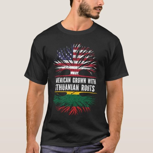 American Grown mit litauischer Roots USA Flag T-Shirt (Vorderseite)