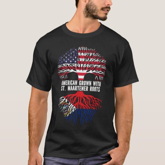 American Grown mit St. Maartener Roots USA Flag T-Shirt (Vorderseite)