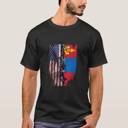 American Grown Mongolian Roots USA Mongolia Flag T-Shirt (Vorderseite)