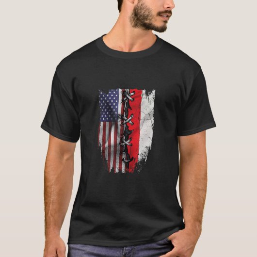 American Grown Polish Roots USA Polen Flagge T-Shirt (Vorderseite)