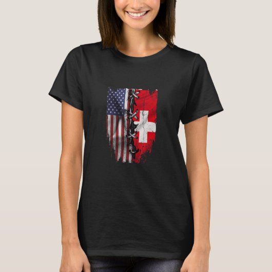 American Grown Swiss Roots USA Switzerland Flag T-Shirt (Vorderseite)