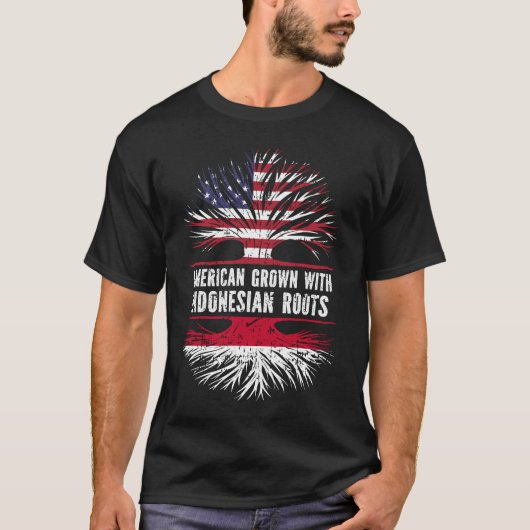 American Grown with Indonesian Roots USA Flag T-Shirt (Vorderseite)