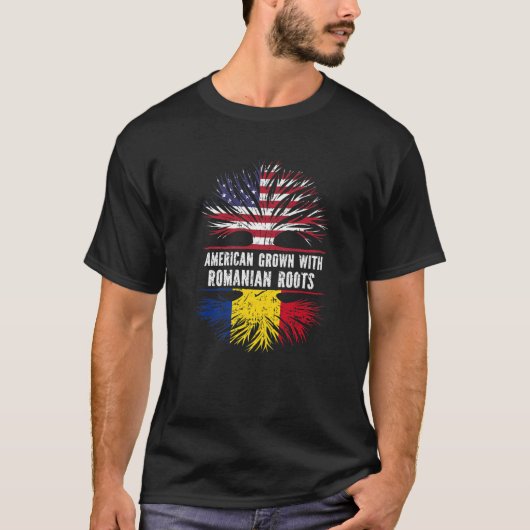 American Grown With Romanian Roots USA Flag Romani T-Shirt (Vorderseite)