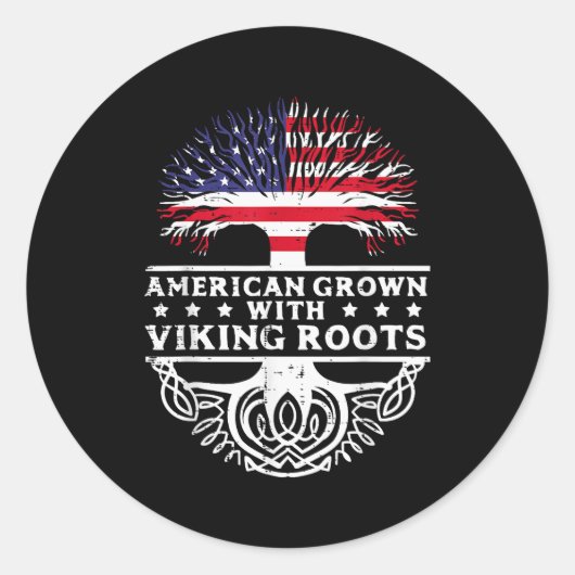 American Grown With Viking Roots Us Flag Tree Men  Runder Aufkleber (Vorderseite)