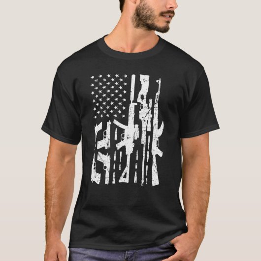 American Gun Flag Hand Gun Rifle Sniper Bullets Di T-Shirt (Vorderseite)