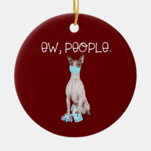 American Hairless Terrier Ew People Dog Wearing Keramik Ornament