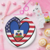 American Haitian Flag Inner Heart USA Haiti Pappteller (Party)