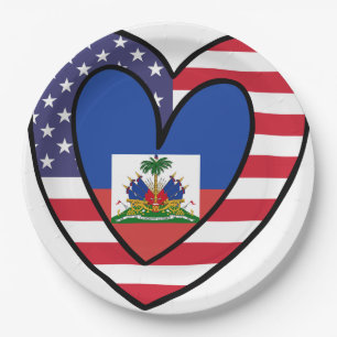 American Haitian Flag Inner Heart USA Haiti Pappteller