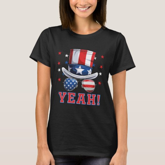 American Hat And USA Sunglasses Yeah 4th of July P T-Shirt (Vorderseite)