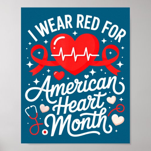 American Heart Disease Awareness Month Ribbon Red  Poster (Vorne)