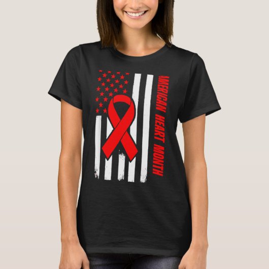 American Heart Disease Awareness Month Ribbon Red T-Shirt (Vorderseite)