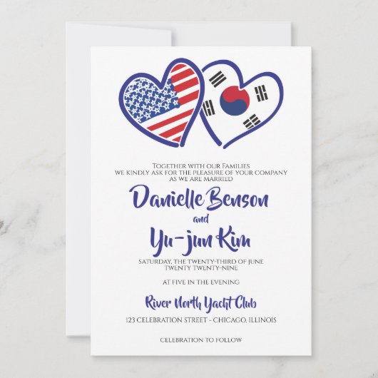 American Heart Flags Wedding Einladung (Vorderseite)