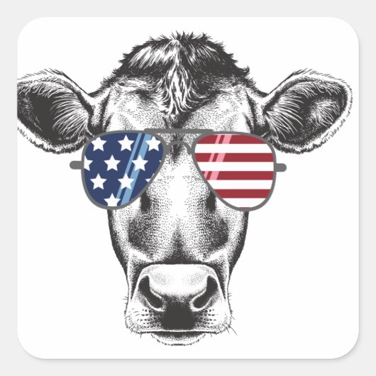 American Hipster Cow Quadratischer Aufkleber (Vorderseite)