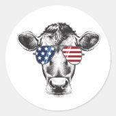 American Hipster Cow Runder Aufkleber (Vorderseite)