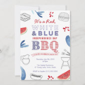 American Holidays GRILLEN Partys Red White Blue Einladung (Vorderseite)