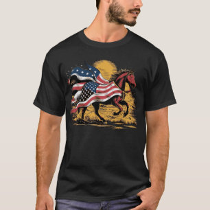 American Horse Lover Art USA Patriotische Flagge T-Shirt