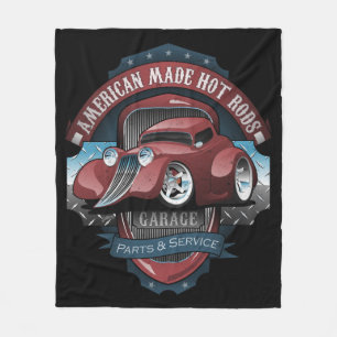 American Hot Rods Garage Vintage-Autoschild Cartoo Fleecedecke